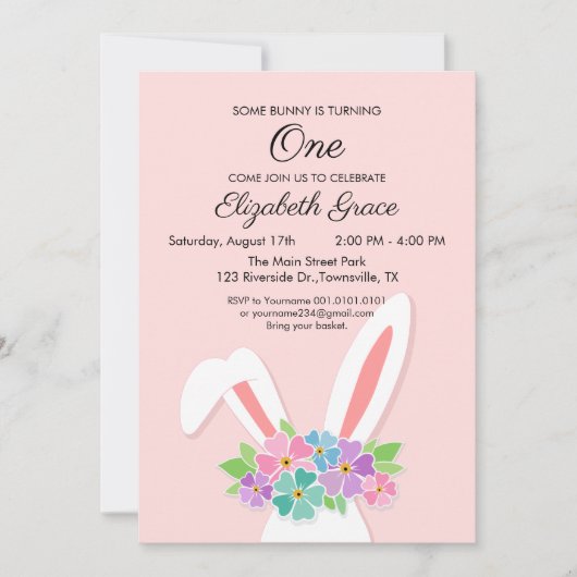 Bunny First Birthday Party Invitation Pasen Kaart (Voorkant)