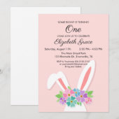 Bunny First Birthday Party Invitation Pasen Kaart (Voorkant / Achterkant)