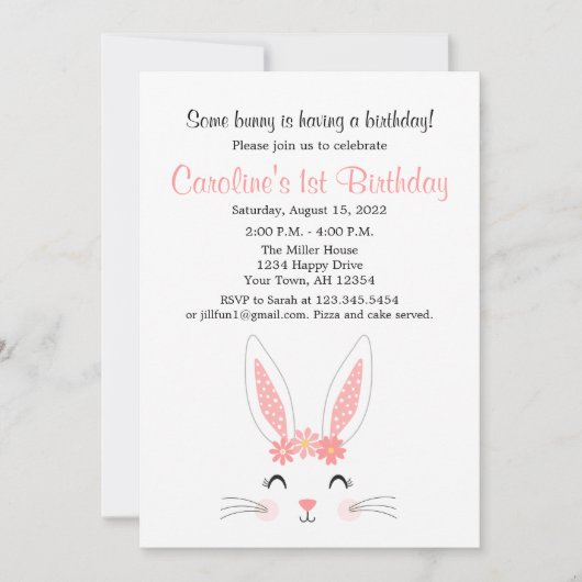 Bunny First Birthday Party Kaart (Voorkant)