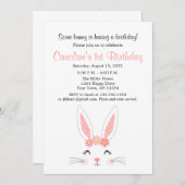 Bunny First Birthday Party Kaart (Voorkant / Achterkant)