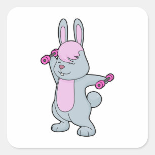 Bunny Fitness Dumbbell Vierkante Sticker