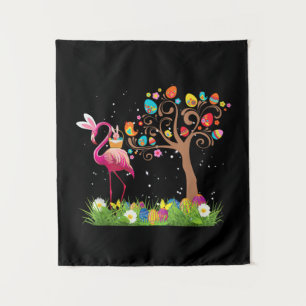 Bunny Flamingo Pasen 2021 Schattige Flamingo Lie Wandkleed