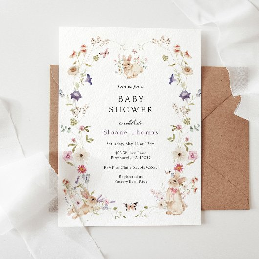 Bunny Fleur sauvage Baby shower Invitation