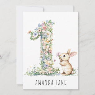 Bunny Floral 1e verjaardag Kaart