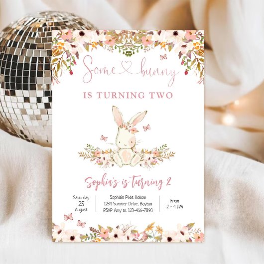 Bunny Floral 2nd Birthday Invitation