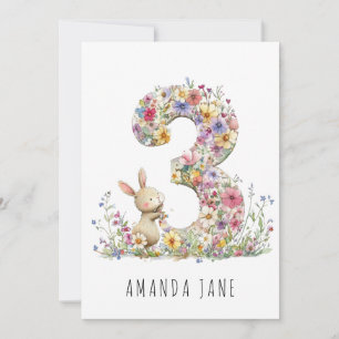 Bunny Floral 3e verjaardag Kaart