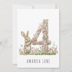 Bunny Floral 4e verjaardag Kaart