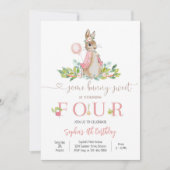 Bunny Floral 4th Birthday Invitation Kaart (Voorkant)