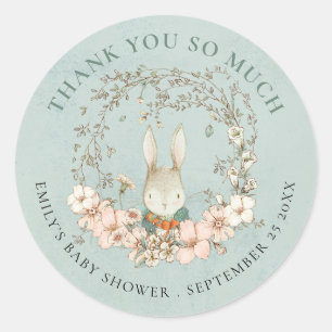  Bunny Floral Dank u Groen Baby shower Ronde Sticker