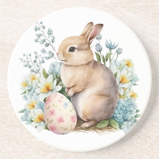 Bunny & Floral Egg Zandsteen Onderzetter (Voorkant)