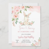 Bunny Floral First Birthday Invitation Kaart (Voorkant)