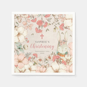 Bunny  Floral Foliage Girl Christening Servet