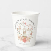 Bunny Floral Name Girl First Birthday Papieren Bekers (Voorkant)