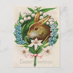  Bunny Floral Wreath Easter Greetings Briefkaart