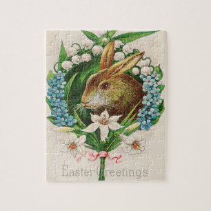 Bunny Floral Wreath Easter Greetings Legpuzzel