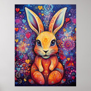 Bunny Flowers harten paarse Poster