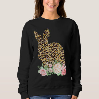 Bunny Flowers Leopard Print Girls Women Happy East Trui