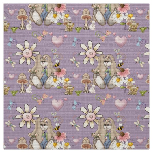 Bunny Flowers U verandert achtergrondkleur Stof (Swatch)
