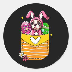 Bunny Franse Bulldog Pasen Chocolade Eieren Binnen Ronde Sticker