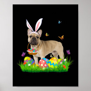 Bunny French Bulldog met eiermand-paasjacht Poster