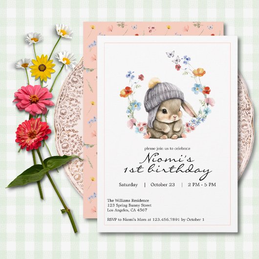 Bunny Garden First Birthday Invitation