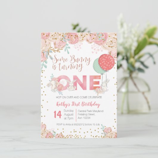 Bunny Garden Spring verjaardagsfeestje uitnodiging (Staand voorkant)