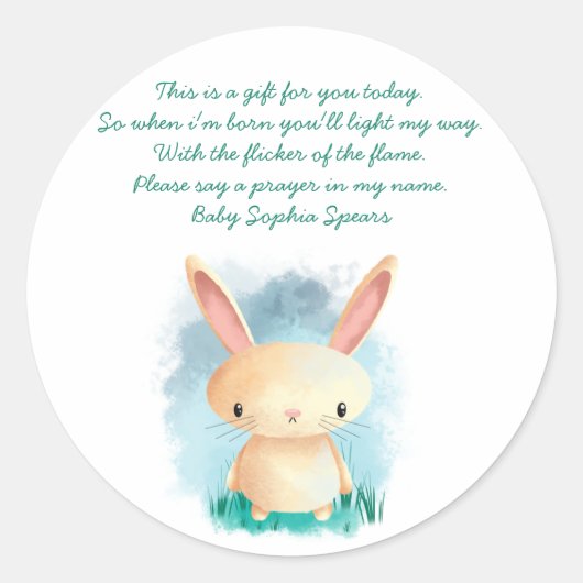 Bunny - gebedskaarslabel ronde sticker (Voorkant)