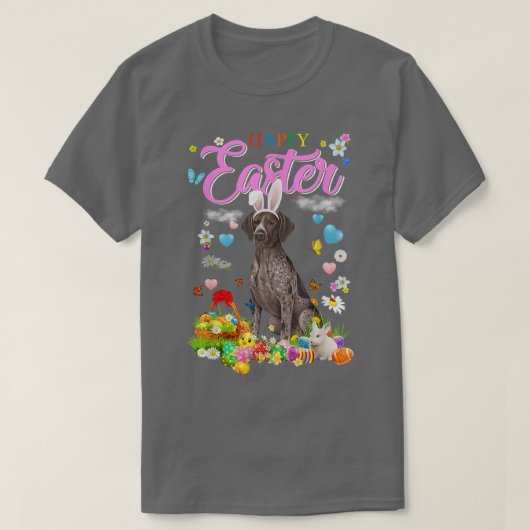 Bunny German Shorthaired Pointer Dog Happy Pasen T-shirt (Design voorkant)