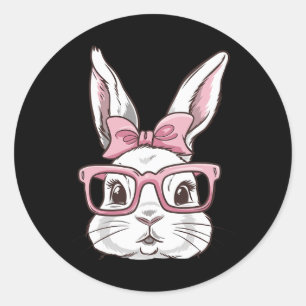 Bunny Gezicht Met Roze Zonnebril Bow Stropdas Paas Ronde Sticker