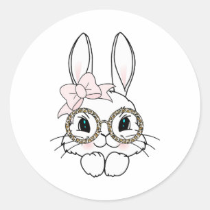 Bunny Gezicht Pasen Dier Print Bril Lente Ronde Sticker