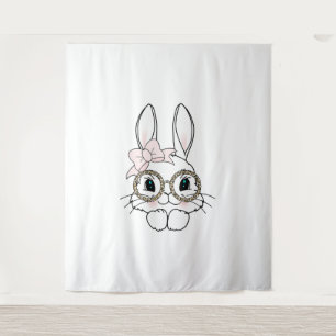 Bunny Gezicht Pasen Dier Print Bril Lente Wandkleed