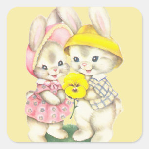 Bunny Girl + Boy Vierkante Sticker