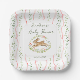 Bunny Girl Floral Pink Bow Baby Shower  Papieren Bordje