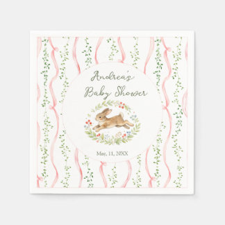 Bunny Girl Floral Pink Bow Baby Shower  Servet