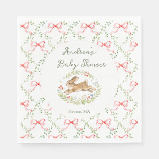 Bunny Girl Floral Pink Bow Baby Shower  Servet