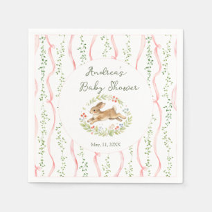 Bunny Girl Roze Bloemensier Baby Shower Servet