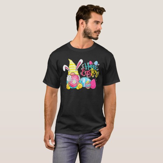 Bunny Gnome Rabbit Eggs Hunting Happy Paasdag F T-shirt (Voorkant volledig)