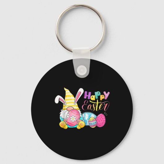 Bunny Gnome Rabbit Eggs Hunting Happy Paasdag Sleutelhanger (Voorkant)