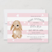 Bunny Gris Rose Bébé Douche Invitations (Devant)