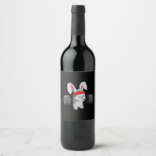 Bunny Gym Rabbit Ness Weightlift Funny Art Wijn Etiket