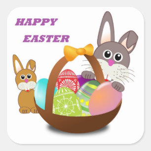 BUNNY "HAPPY EASTER" VIERKANTE STICKER