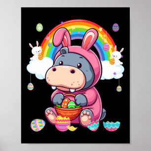 Bunny Hippo Paasjacht Eieren Mand Kleurrijke Ra Poster