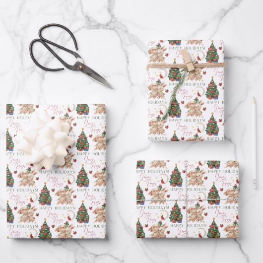 Bunny Holiday Wrapping Paper Flat Sheet Set 3 (Voorkant)