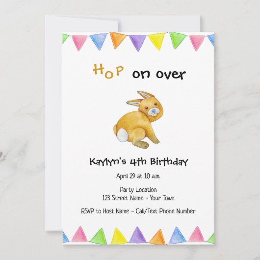 Bunny Hop Invitation Anniversaire (Devant)
