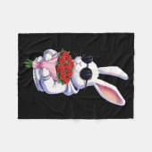 Bunny Hugging Valentine Flower Bunny  Fleece Deken (Voorkant (Horizontaal))