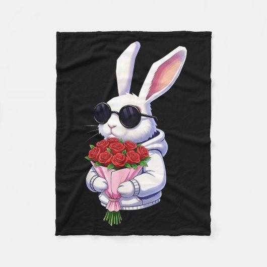 Bunny Hugging Valentine Flower Bunny  Fleece Deken (Voorkant)