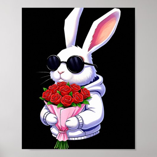 Bunny Hugging Valentine Flower Bunny  Poster (Voorkant)