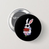 Bunny Hugging Valentine Flower Bunny Ronde Button 5,7 Cm (Voorkant /achterkant)
