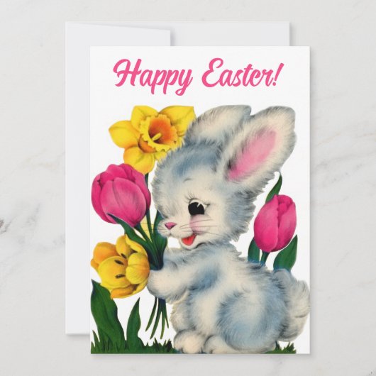 Bunny in Bloemen Gelukkig Pasen Custom Retro Feestdagenkaart (Voorkant)