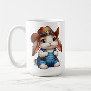 Bunny in Cowboy Outfit met Pet en Overalls Koffiemok